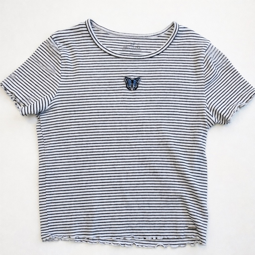 3/$25 | Hollister Navy & White Stripe Tee | Butterfly Detail | Size S